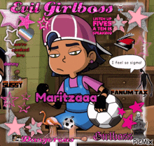 a cartoon of a girl holding a soccer ball with the name maritzaaa on the bottom
