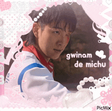 a picture of a man with the words gwinam de michu written on it
