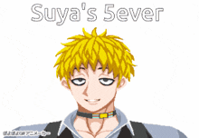 a pixel art of a man with yellow hair and the words suya 's 5ever on the bottom
