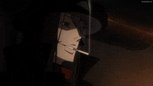 a close up of a person smoking a cigarette with animelist.tv written on the bottom