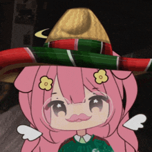 a cartoon of a girl wearing a sombrero with a flower on it