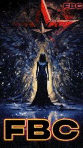 a poster for a movie called fbc with a woman in a long black dress