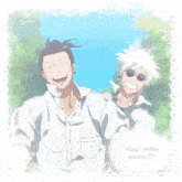 a picture of two anime characters with the words stsg loves esme on the bottom right