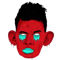 a cartoon drawing of a man 's face with blue tears coming out of his eyes