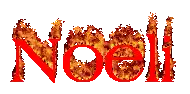 the word noel is written in red with flames coming out of the letters