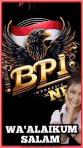 a woman is smiling in front of a logo that says bpi indonesia