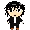 a pixel art of a boy with dreadlocks waving his hand .