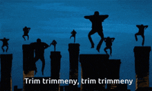 silhouettes of people on chimneys with the words trim trimmeny