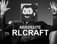 a man in a suit is sitting in a chair with his hands in the air and the words absolute rl craft on the top