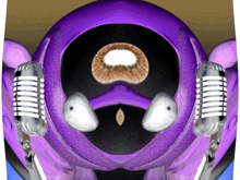 a close up of a purple object with a microphone on it