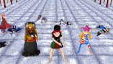 a group of anime characters are standing on a tiled floor with the word bilibili in the upper right corner