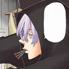 a drawing of a person wearing a black hoodie with a white speech bubble