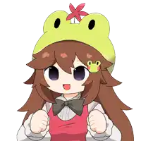 a girl with a frog hat on her head