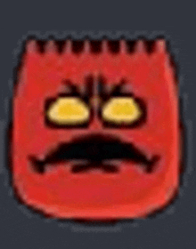 a red cartoon character with yellow eyes and a mustache