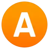 an orange circle with a white letter a in it