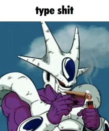 a cartoon character smoking a cigar with the words type shit below him