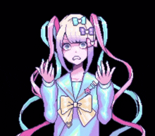 a pixel art of a girl with pigtails and a bow in her hair