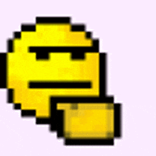 a pixel art of a yellow smiley face with sunglasses on it .