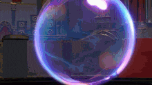 a purple circle with a light coming out of it in a video game