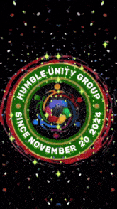 humble unity group since november 20 2024 is written in a green circle on a black background