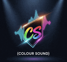 a logo for cs colour sound with a sound wave in the background