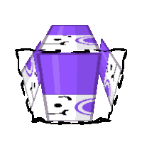 a pixel art drawing of a purple and white object with a face .