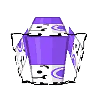 a pixel art drawing of a purple and white object with a face .