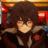 a close up of a cartoon character with glasses