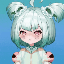 a girl with white hair and red eyes has a swirl around her face