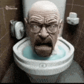 a man 's head is sticking out of a toilet with the word revive on the bottom