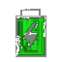 a pixel art illustration of a green battery with a lightning bolt coming out of it .