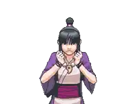 a pixel art of a woman in a kimono with a number 9 necklace around her neck