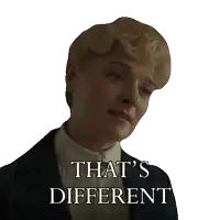 a woman in a suit says that 's different on a white background
