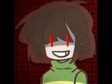 a cartoon of a girl with red eyes and a smile on her face .