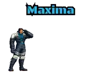 a pixel art drawing of a man with the word maxima above him