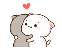 a couple of cartoon cats hugging each other with a heart above them .
