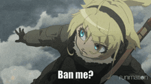 a cartoon of a girl with the words ban me on the bottom