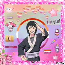 a picture of a boy with a rainbow circle around him and the words i love yuri on the bottom