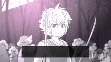 a cartoon of a boy holding two swords with the words jk on the bottom right
