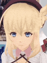 a close up of a blonde anime girl 's face