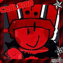 a picture of a red cartoon character with a crown on his head