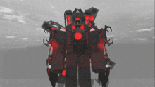 a black and red robot with a red light on its head