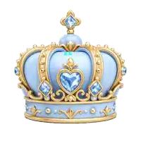 a blue and gold crown with a heart shaped jewel on top