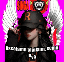 a woman wearing a baseball cap with the letter r on it .