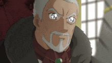 a man with gray hair and a beard is wearing a scarf and a necklace