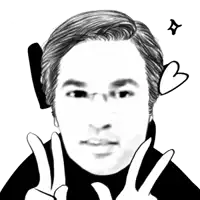 a black and white drawing of a man giving a peace sign with a heart above his head