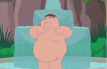 a naked peter griffin is standing in front of a waterfall .