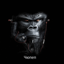 a gorilla wearing headphones and a ring with the word chopen written below it
