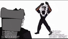 a cartoon of a man in a space suit with his arms in the air next to a box that says do not repost .