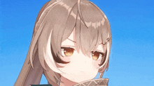 a close up of a girl 's face with brown hair